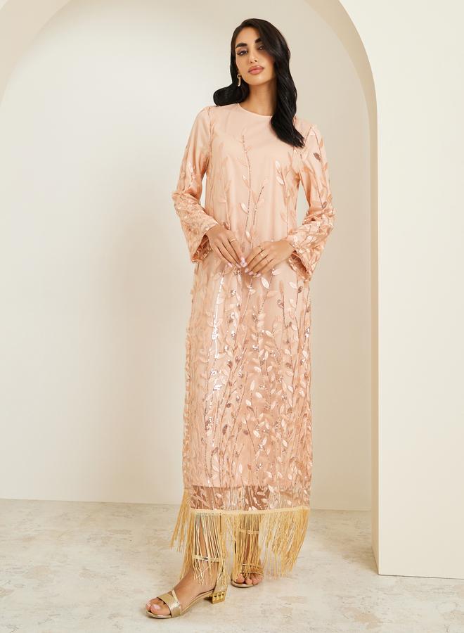 Amirah Women Peach Embellished Maxi Jalabiya - Image 3